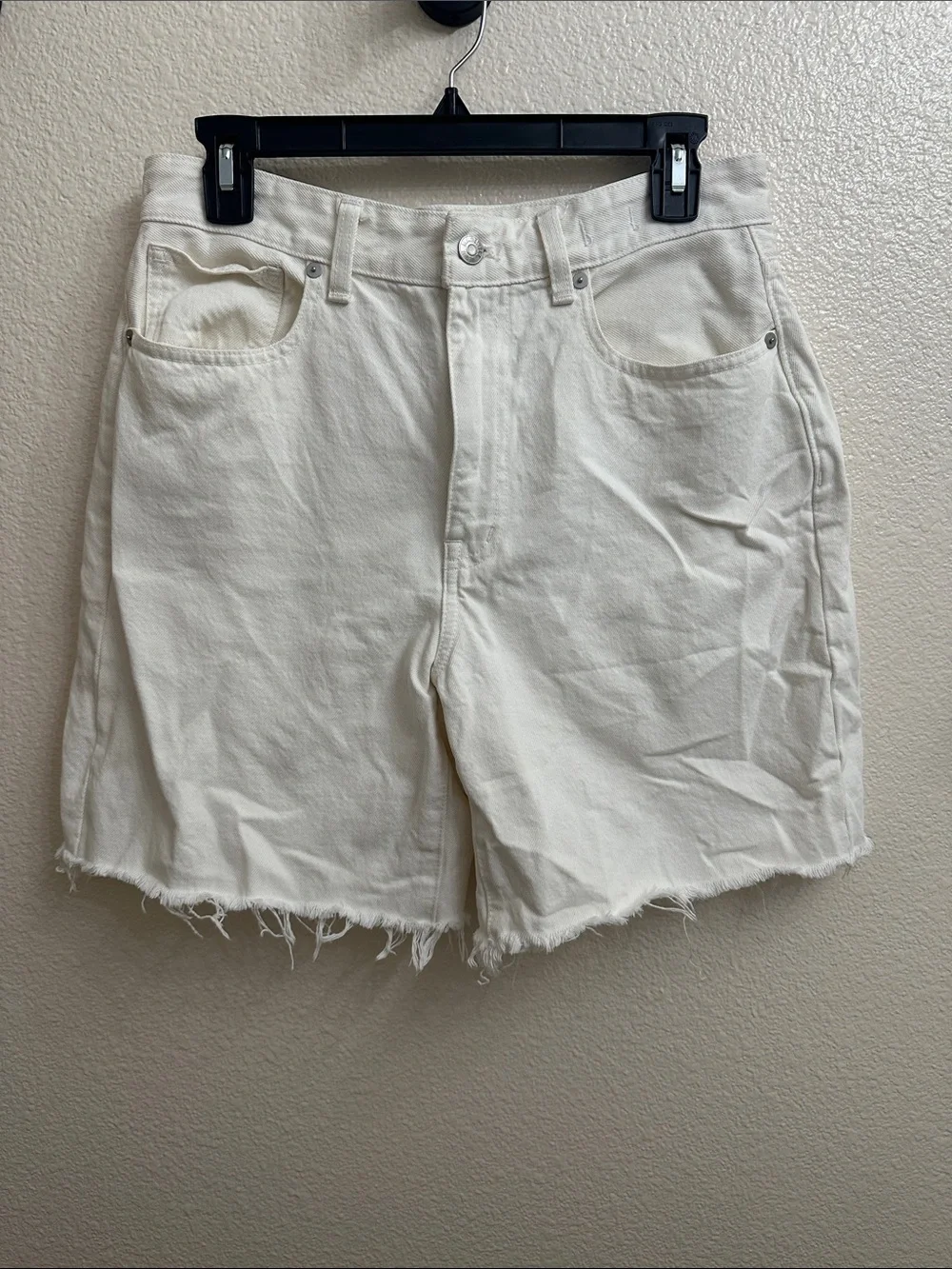 Madewell Baggy White Denim Shorts with Raw Edge